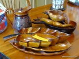 (BCKRM) 7 PCS. OF CARVED MAHOGANY SERVING PIECES AND WATER PITCHER FROM HAITI, ITEM IS SOLD AS IS