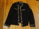 (DR) THE COLLECTIVE WORKS OF BEREK LADIES SWEATER WITH MULTI-COLORED GEM ACCENTS ON THE FRONT. SIZE