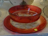 (DR) 2 PIECE CRANBERRY CUT TO THE CLEAR ITEMS TO INCLUDE A SERVING BOWL AND A SERVING PLATTER. ITEM