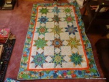 (UPBD1) HOME MADE MACHINE MADE COTTON STAR PATTERN KALEIDOSCOPE QUILT WITH NAUTICAL THEME PRINT- 92