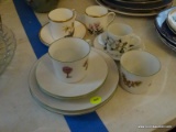 (DR) ASSORTED LOT OF TEA CUPS AND SAUCERS. EACH HAS A FLORAL THEME. TOTAL OF 5 CUPS AND SAUCERS AS