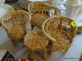 (DR) SET OF MINIATURE WICKER DOLL FURNITURE TO INCLUDE A PAIR OF CHAIRS, A LOVESEAT, AND AN END