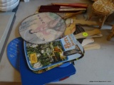 (DR) LOT OF HAND FANS WITH VARIOUS THEMES. ITEM IS SOLD AS IS WHERE IS WITH NO GUARANTEES OR