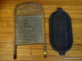(DR) 2 PIECE LOT TO INCLUDE AN OVAL OAK MFG. CO VINTAGE WASHBOARD AND A CAST IRON OBLONG SKILLET.
