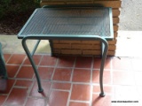 (FRNT PRCH) GREEN METAL AND MESHED WIRE PATIO END / SIDE TABLE. MEASURES 24 IN X 18 IN X 22 IN. ITEM
