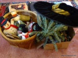 (UPBD1) BASKET AND BOX LOT OF CHRISTMAS SNOWMEN DECORATIONS, 2 LIGHT UP SNOW MEN AND A TY SNOWMAN,