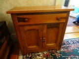 (UPHALL) ANTIQUE POPLAR WASHSTAND- 1 DRAWER OVER 2 DOORS- REFINISHED AND READY FOR THE HOME- 30 IN X