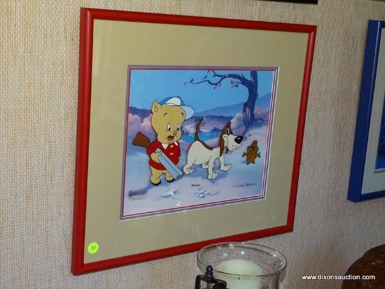 (DWN BCK RM) FRAMED LIMITED EDITION WALT DISNEY HAND PAINTED CEL "GROUNDHOG'S DAY". IS NUMBERED 302