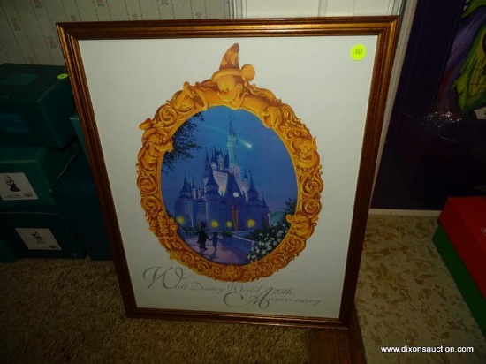 (UPKIT) FRAMED WALT DISNEY PRINT COMMEMORATING THE WALT DISNEY WORLD 25TH ANNIVERSARY. IS IN A GOLD