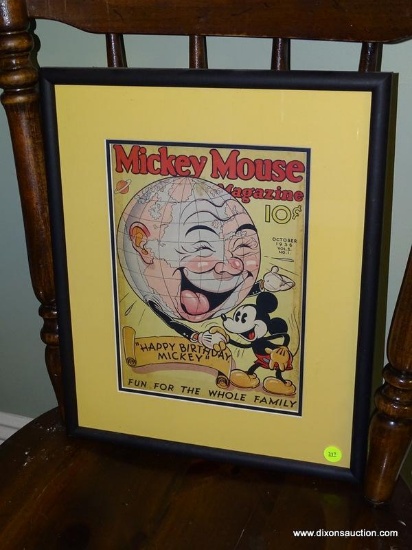(UPKIT) FRAMED VINTAGE MICKEY MOUSE MAGAZINE ADVERTISING PRINT WITH THE TITLE "HAPPY BIRTHDAY MICKEY