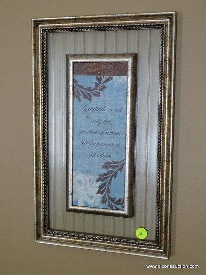(LR) PR OF FRAMED QUOTES ON GLASS IN SILVER TONE FRAMES- 9.5 IN X 15.5 IN, ITEM IS SOLD AS IS WHERE