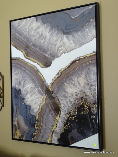 (LR) LARGE FRAMED ENHANCED PHOTO ON CANVAS OF CUT GEODES IN BLACK FRAME- 31 IN X 41 IN, ITEM IS SOLD