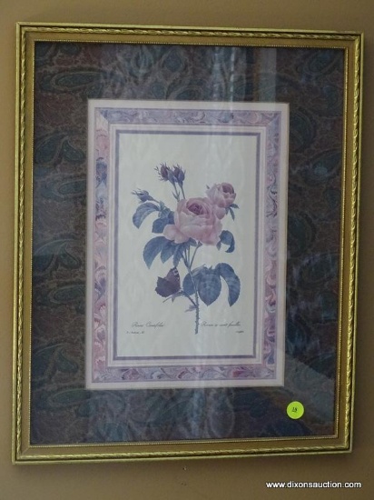 (LR) PR. OF FRAMED AND MATTED FLORAL PRINTS IN GOLD FRAMES- 14.5 IN X 18 IN, ITEM IS SOLD AS IS