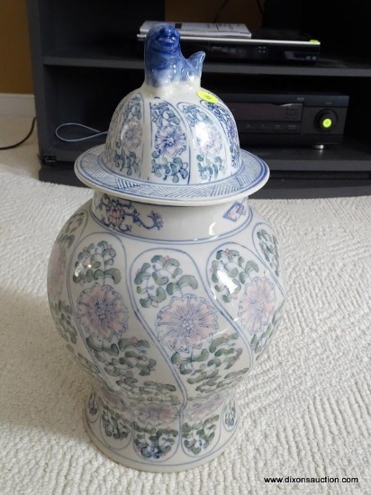 (LR) ORIENTAL GINGER JAR- 18 IN H, ITEM IS SOLD AS IS WHERE IS WITH NO GUARANTEES OR WARRANTY. NO