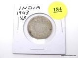 1943 India 1/2 Rupee - silver