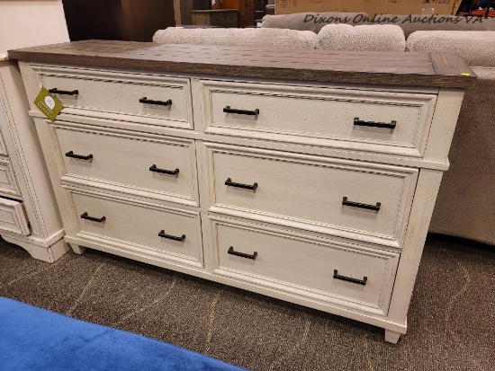 (R1) ASPENHOME CARAWAY 6 DRAWER DRESSER IN AGED IVORY I248-453. INSPIRED BY THE BEST FARMHOUSE