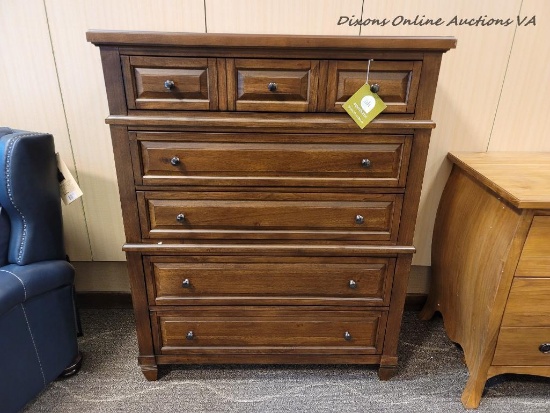 (R4) TRANSITIONAL FIVE DRAWER CHEST OF DRAWERS WITH PULL-OUT HANGING ROD FROM THE THORNTON