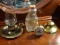 (MBD) MISCELL LOT- SNOW CREST GLASS BEAR BANK- 8 IN H, ANTIQUE BRASS INKWELL, BRASS WIND UP ALARM