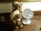 (MBATH) MAGNIFYING MIRROR AND PLUSH BEAR ON CHAIR- 12 IN H, ITEM IS SOLD AS IS WHERE IS WITH NO