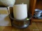 (BD2) BRASS PLANTER- 8 IN H AND PORCELAIN DUTCH BOY AND GIRL LAMP WITH SHADE- 11 IN H. ITEM IS SOLD