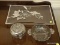 (DR) 3 PCS. OF STERLING OVERLAY DISHES- TRAY- 16 IN L, DIVIDED DISH AND VASE WITH FROG, ITEM IS SOLD