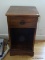 (BD2) VINTAGE MAHOGANY STAINED NIGHT STAND WITH 1 DRAWER- 14 IN X 15 IN X 25 IN, ITEM IS SOLD AS IS