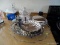 (KIT) LARGE GLASS TRAY AND SILVERPLATE- 2 TIER BON BON SERVER, SHELL SHAPED CHIP AND DIP WITH