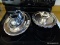 (KIT) SILVERPLATE LOT-4 SERVING TRAYS AND A PR OF CREAM AND SUGAR, ITEM IS SOLD AS IS WHERE IS WITH