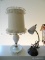 (UPBD) MILK GLASS HOBNAIL LAMP WITH SHADE- 18 IN H AND AN ADJUSTABLE DESK LAMP- 12 IN H, ITEM IS