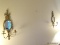 (LR) PR OF BRASS MIRRORED BACK WALL SCONCES- 11 IN X 23 IN, ITEM IS SOLD AS IS WHERE IS WITH NO