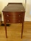 (LR) VINTAGE INLAID MAHOGANY 2 DRAWER END TABLE, DRAWERS ARE DOVETAILED WITH OAK SECONDARY BACK
