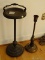 (LR) VINTAGE METAL SMOKING STAND- 30 IN H AND LAMP- 23 IN H, ITEM IS SOLD AS IS WHERE IS WITH NO