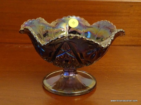 (DR) INTERNATIONAL GLASS CARNIVAL GLASS COMPOTE- 4 IN H, ITEM IS SOLD AS IS WHERE IS WITH NO