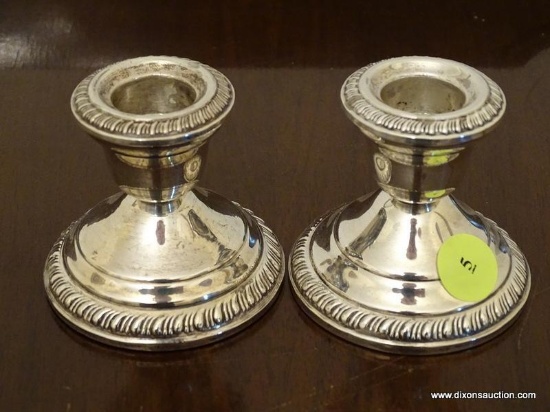 (DR) PR OF CROWN STERLING SILVER WEIGHTED CANDLE HOLDERS- 3 IN H, ITEM IS SOLD AS IS WHERE IS WITH