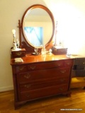 (MBD) WILLETT FURNITURE CHERRY 3 OVER 3 DRESSER WITH ATTACHED MIRROR AND GLOVE BOXES, DRAWERS ARE