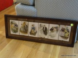 (MBD) ANTIQUE FRAMED 6 CARDS OF LOVE IN OAK FRAME, HAS SOME SILVERFISH DAMAGE- 25 IN X 9 IN, ITEM IS