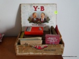 (BD2) VINTAGE CIGAR BOX CONTAINING VINTAGE INFRARED HEAT MASSAGER, LOT OF MINI 1940'S PHOTOS ON