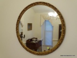 (DR) VINTAGE GOLD GILT GESSO MIRROR- 26 IN DIA., ITEM IS SOLD AS IS WHERE IS WITH NO GUARANTEES OR