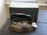 (BD2) VINTAGE GE STEAM IRON IN BOX, ITEM IS SOLD AS IS WHERE IS WITH NO GUARANTEES OR WARRANTY. NO