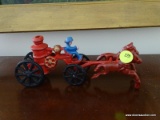 (BD2) CAST IRON REPLICA HORSE DRAWN PUMPER EAGON- 7 IN L, ITEM IS SOLD AS IS WHERE IS WITH NO