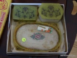 (BD2) 3 PC. VINTAGE DRESSER SET, ITEM IS SOLD AS IS WHERE IS WITH NO GUARANTEES OR WARRANTY. NO