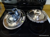 (KIT) SILVERPLATE LOT-4 SERVING TRAYS AND A PR OF CREAM AND SUGAR, ITEM IS SOLD AS IS WHERE IS WITH