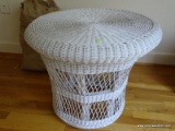 (UPBD) ROUND WICKER TABLE- 24 IN DIA X 21 IN H, ITEM IS SOLD AS IS WHERE IS WITH NO GUARANTEES OR