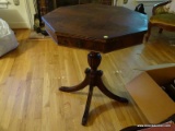 (LR) MERSMAN VINTAGE MAHOGANY OCTAGON TOP TABLE WITH 1 DRAWER- CROTCH MAHOGANY TOP- 25 IN X 25 IN X