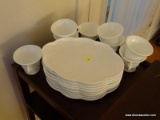 (LR) 16 PC. VINTAGE MILK GLASS LUNCHEON SET, ITEM IS SOLD AS IS WHERE IS WITH NO GUARANTEES OR