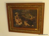 (LR) ANTIQUE FRAMED PRINT OF MOTHER AND DAUGHTER AT THE LAKE IN GOLD FRAME- 30 IN X 25.5 IN, ITEM IS