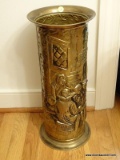 (DR) STAMPED EMBOSSED BRASS UMBRELLA STAND- 19 IN H, ITEM IS SOLD AS IS WHERE IS WITH NO GUARANTEES