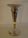 (LR) MFH STERLING SILVER TRUMPET VASE WITH DINGS- 8 IN H, ITEM IS SOLD AS IS WHERE IS WITH NO