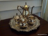 (SUNRM) 5 PC SILVERPLATE TEA SET, ITEM IS SOLD AS IS WHERE IS WITH NO GUARANTEES OR WARRANTY. NO