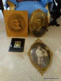 (SUNRM) VINTAGE PORTRAITS- FRAMED AND UNFRAMED- 2 BRASS FRAMED PORTRAITS- CHILD AND RABBIT - 16 IN X